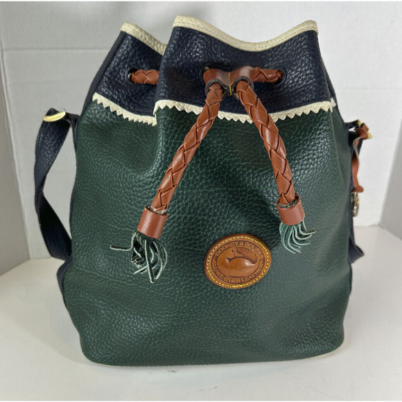 Vtg Dooney & Bourke Teton Tri-Color Drawstring Bucket Bag All Weather Leather - Picture 3 of 15